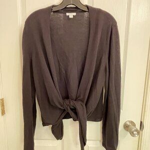 J. Jill Black Linen Blend Tie Front Cardigan Long Sleeve Sweater size M